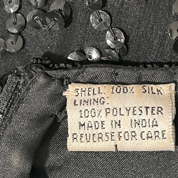 1980S LAURENCE KAZAR BLACK SILK
SEQUIN DRESS size Large - Picture 5 of 14